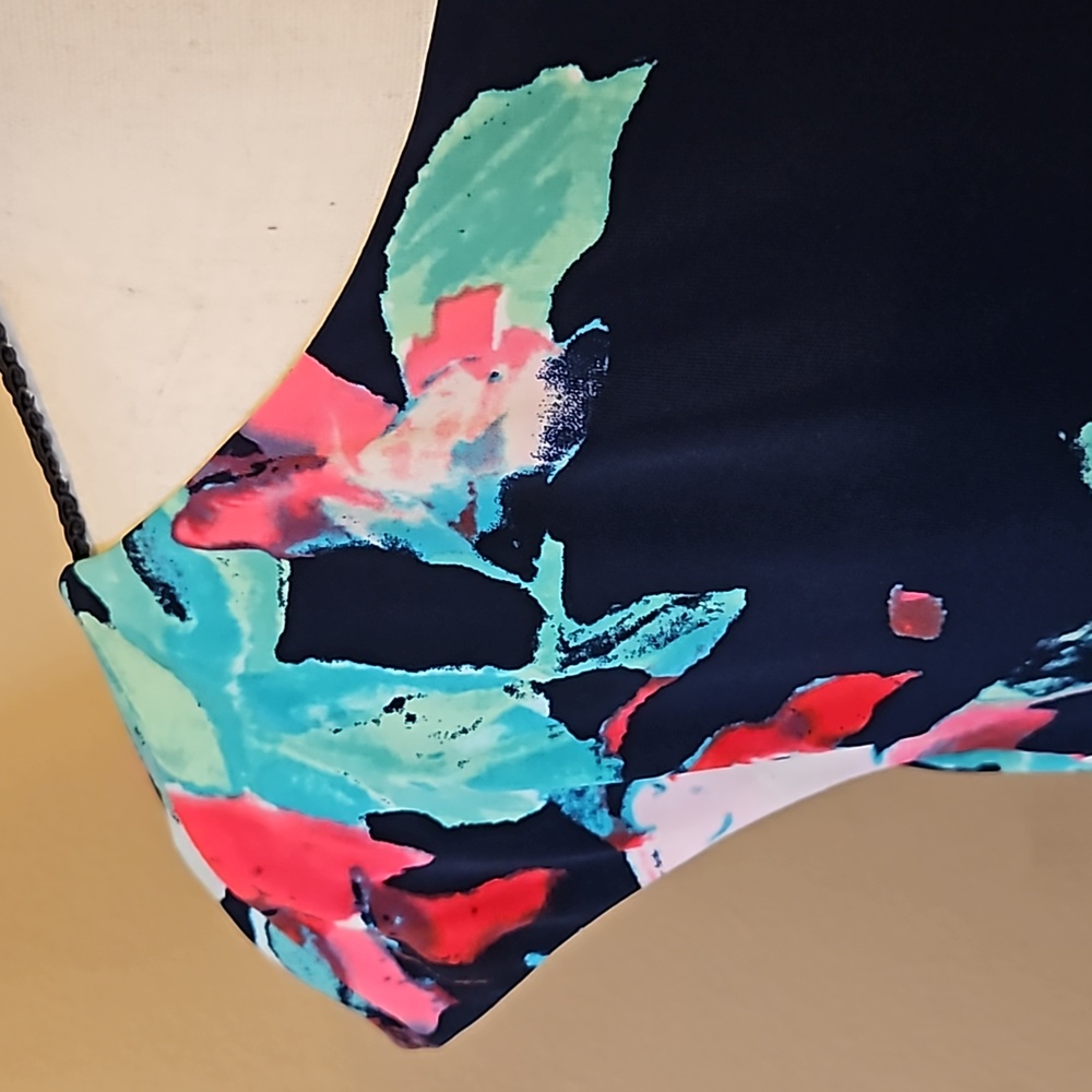 LAUREN RALPH LAUREN DRESS FLORAL 16 BLACK PINK GREEN WHITE Cap Sleeves - Picture 3 of 12